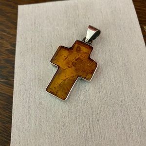 925 silver amber cross pendant